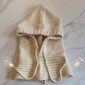 Fisherman Out of Ireland Cream Knit Hooded Scarf, Merino Wool & Cashmere Blend